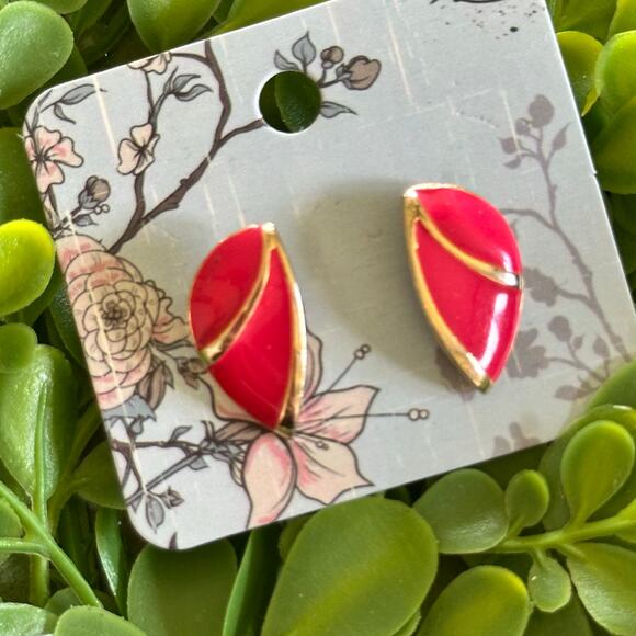 BOGO FREE ROSY RED 90’s post earrings ENAMLE - Picture 1 of 5